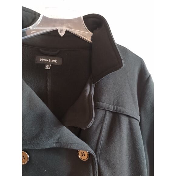 New Look Black Double Breasted Shiny Buttoned Belted Trench Fleece Pea Coat 2X - Picture 3 of 13